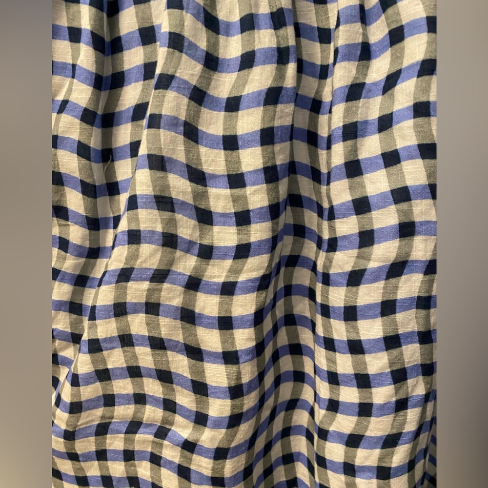 Anthropologie- Peregrine Blue and White Wavy Gingham Check Dress flutter sleeve - Picture 11 of 16